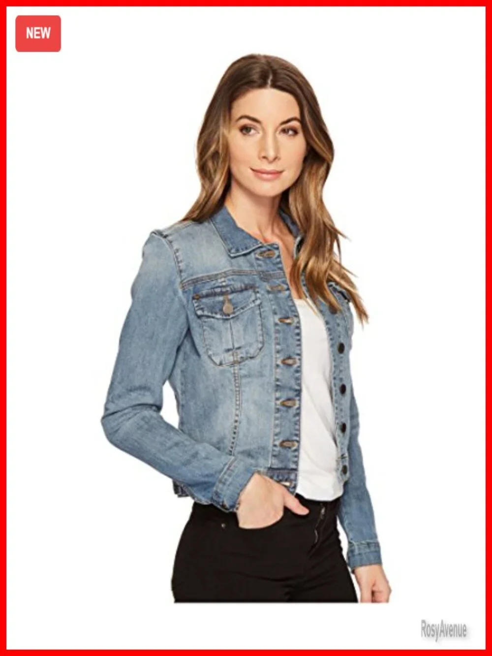 Denim Jacket with Button Front and Chest Pockets Long Sleeve
